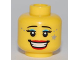 Part No: 3626bpb0544  Name: Minifigure, Head Female with Thin Eyebrows, Eyelashes, Light Blue Eye Shadow, Open Mouth Smile Teeth, Red Lips, Gray Star Pattern - Blocked Open Stud