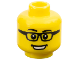 Part No: 3626bpb0546  Name: Minifigure, Head Black Eyebrows and Glasses, Open Mouth Smile with Teeth Pattern - Blocked Open Stud