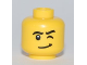 Part No: 3626bpb0547  Name: Minifigure, Head Black Eyebrows, Left Eye Wink, Lopsided Grin with Dimple Pattern - Blocked Open Stud