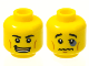 Part No: 3626bpb0602  Name: Minifigure, Head Dual Sided Black Eyebrows, White Pupils, Open Smile with Gold Mouth Guard / Black Eye, Crooked Lips Sad Pattern - Blocked Open Stud