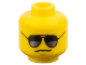 Part No: 3626bpb0642  Name: Minifigure, Head Glasses with Black and Pearl Dark Gray Sunglasses, Dark Orange Chin Dimple, Grim Mouth Pattern - Blocked Open Stud