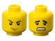 Part No: 3626bpb0654  Name: Minifigure, Head Dual Sided Black Eyebrows, Medium Nougat Chin Dimple, Thin Smirk / Scared Open Mouth with Clenched Teeth Pattern - Blocked Open Stud