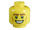 Part No: 3626bpb0696  Name: Minifigure, Head Reddish Brown Eyebrows with Scar, Medium Nougat Cheek Lines and Chin Dimple, Open Mouth Smile with Teeth Pattern - Blocked Open Stud