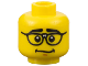 Part No: 3626bpb0712  Name: Minifigure, Head Male Thick Black Eyebrows, Repaired Glasses, Nervous Smile Pattern - Blocked Open Stud
