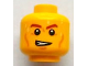 Part No: 3626bpb0744  Name: Minifigure, Head Brown Eyebrows, Cheek Lines, Open Mouth on One Side and Beads of Sweat Pattern - Blocked Open Stud