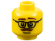 Part No: 3626bpb0790  Name: Minifigure, Head Male Dark Brown Eyebrows and Moustache, Left Raised Eyebrow, Black Glasses, Neutral Pattern - Blocked Open Stud