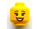 Part No: 3626bpb0914  Name: Minifigure, Head Female Black Eyebrows, Eyelashes, Bright Pink Circles on Cheeks, Red Lips, Open Mouth Smile with Teeth Pattern - Blocked Open Stud