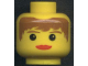 Part No: 3626bpx128  Name: Minifigure, Head Female with Red Lips, Brown Hair and Eyebrows Pattern - Blocked Open Stud