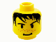 Part No: 3626bpx134  Name: Minifigure, Head Male Spiky Black Hair, Nose Freckles and Smirk Pattern - Blocked Open Stud