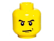 Part No: 3626bpx302  Name: Minifigure, Head Male Angry Eyebrows and Scowl, Black Chin and Left Cheek Dimples Pattern - Blocked Open Stud
