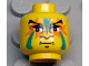 Part No: 3626bpx61  Name: Minifigure, Head Black Angled Eyebrows, Eyelids, Nose Profile, and Chin Dimple, Dark Turquoise and Orange Face Paint, Grin Pattern - Blocked Open Stud