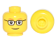 Part No: 3626cpb0122b  Name: Minifigure, Head Glasses Rectangular, Red Thin Eyebrows, Smile Pattern - Hollow Stud