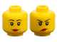 Part No: 3626cpb0366  Name: Minifigure, Head Dual Sided Female Black Eyebrows, Single Eyelashes, Beauty Mark, Red Lips, Medium Nougat Wrinkles, Grin / Angry Lopsided Frown Pattern - Hollow Stud
