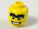 Part No: 3626cpb0438  Name: Minifigure, Head Male Black Eyes with White Pupils, Bushy Unibrow, and Wide Smile with Teeth Pattern - Hollow Stud