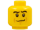 Part No: 3626cpb0530  Name: Minifigure, Head Male Crooked Smile, Black Eyebrows, White Pupils, Chin Dimple Pattern - Hollow Stud