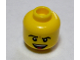 Part No: 3626cpb0537  Name: Minifigure, Head Black Angled Eyebrows, Dark Orange Chin Dimple, Open Mouth Smile with Top Teeth and Red Tongue Pattern - Hollow Stud