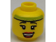 Part No: 3626cpb0612  Name: Minifigure, Head Female Lime Headband, Black Eyebrows, Eyelashes, Red Lips, Open Mouth Smile with Top Teeth and Tongue Pattern - Hollow Stud