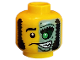 Part No: 3626cpb0853  Name: Minifigure, Head Male Mask Half Sand Green with Green Eye Open Grin Pattern - Hollow Stud