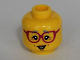 Part No: 3626cpb0998  Name: Minifigure, Head Female Glasses Dark Pink, Gray Eyebrows, Crow's Feet Pattern - Hollow Stud