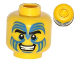 Part No: 3626cpb1000  Name: Minifigure, Head Face Paint with Blue Swirls, Black Eyebrows and Grin Pattern - Hollow Stud