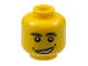 Part No: 3626cpb1001  Name: Minifigure, Head Male Dark Brown Eyebrows (Left Curved Down), Open Side Smile with Dimples (No Chin Dimple) Pattern - Hollow Stud