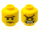 Part No: 3626cpb1053  Name: Minifigure, Head Dual Sided Brown Unibrow, Cheek Lines, Mouth Closed / Mouth Open Angry Pattern - Hollow Stud