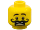 Part No: 3626cpb1056  Name: Minifigure, Head Moustache Curly Long Thick, Open Mouth, Scared Pattern - Hollow Stud