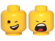 Part No: 3626cpb1101  Name: Minifigure, Head Dual Sided Winking and Lopsided Smile / Closed Eyes and Yawning Pattern (Emmet) - Hollow Stud