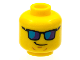Part No: 3626cpb1182  Name: Minifigure, Head Glasses with Blue Sunglasses and Crooked Smile Pattern - Hollow Stud