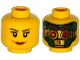 Part No: 3626cpb1336  Name: Minifigure, Head Dual Sided Female Black Eyebrows, Eyelashes, Brown Lips / Green and Gold Robot, Red Eyes and Eyebrows Pattern - Hollow Stud