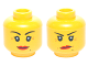 Part No: 3626cpb1350  Name: Minifigure, Head Dual Sided Female Red Lips, Crow's Feet and Beauty Mark, Smile / Annoyed with Short Frown Lines Pattern - Hollow Stud