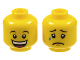 Part No: 3626cpb1354  Name: Minifigure, Head Dual Sided Huge Grin, White Pupils, Eyebrows / Sad with Tear, Concave Eyebrows Pattern - Hollow Stud