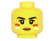 Part No: 3626cpb1499  Name: Minifigure, Head Female Black Eyebrows, Dark Orange Lips and Red and White Face Paint Pattern - Hollow Stud