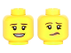 Part No: 3626cpb1501  Name: Minifigure, Head Dual Sided Female Dark Brown Eyebrows, Dark Tan Lips with Open Smile / Lip and Eyebrow Raised Pattern - Hollow Stud
