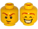 Part No: 3626cpb1504  Name: Minifigure, Head Dual Sided Dark Orange Eyebrows with Scar, Soul Patch, Medium Nougat Freckles, Determined / Smile with Teeth, Dimples, Eyes Closed Pattern - Hollow Stud