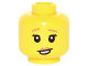 Part No: 3626cpb1582  Name: Minifigure, Head Female Dark Orange Eyebrows and Lips, Black Eyelashes, Lopsided Open Mouth Smile with Teeth Pattern - Hollow Stud