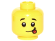 Part No: 3626cpb1589  Name: Minifigure, Head Raised Black Eyebrows, White Pupils, Lopsided Smile with Red Tongue Out Pattern - Hollow Stud