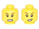Part No: 3626cpb1593  Name: Minifigure, Head Dual Sided Female, Dark Tan Lips, White Sweat Beads, Teeth Clenched / Lopsided Open Smile Pattern - Hollow Stud