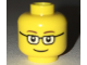 Part No: 3626cpb1699  Name: Minifigure, Head Glasses Rectangular, Brown Thin Eyebrows, Smile Pattern - Hollow Stud