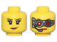 Part No: 3626cpb1703  Name: Minifigure, Head Dual Sided Female Black Eyebrows, Eyelashes, Lopsided Grin with Pink Lips / Mechanical Goggles and Headset Pattern - Hollow Stud