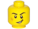 Part No: 3626cpb1769  Name: Minifigure, Head Black Eyebrows, Right Angled, Medium Nougat Scuff Mark and Chin Dimple, Lopsided Open Mouth Smile with Teeth Pattern - Hollow Stud