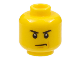Part No: 3626cpb1973  Name: Minifigure, Head Male Angry Eyebrows and Scowl, Reddish Brown Left Cheek Line Pattern - Hollow Stud