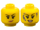 Part No: 3626cpb2147  Name: Minifigure, Head Dual Sided Female Black Eyebrows, Peach Lips, Smirk / Smile with Dark Bluish Gray Splotches Pattern - Hollow Stud