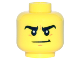 Part No: 3626cpb2153  Name: Minifigure, Head Black Eyebrows Thick, White Pupils, Orange Chin Dimple, Crooked Smile Pattern - Hollow Stud