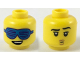 Part No: 3626cpb2247  Name: Minifigure, Head Dual Sided Blue Slotted Sunglasses, Lopsided Smile with Teeth / Left Raised Eyebrow, Small Mouth with Lips Pattern - Hollow Stud
