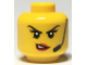 Part No: 3626cpb2294  Name: Minifigure, Head Female Black Eyebrows, Headset, Red Lips with Open Mouth, Crooked Smile / Scowl Pattern - Hollow Stud
