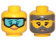 Part No: 3626cpb2387  Name: Minifigure, Head Dual Sided Female Light Blue Goggles, Orange Lips, Smile / Covered with Dirt, Goggles Outline Pattern - Hollow Stud