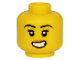 Part No: 3626cpb2537  Name: Minifigure, Head Female Black Eyebrows, Eyelashes, Medium Nougat Lips, Lopsided Open Mouth Smile with Teeth Pattern - Hollow Stud