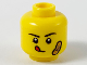 Part No: 3626cpb2603  Name: Minifigure, Head Black Eyebrows, Red Tongue Sticking Out, Medium Nougat Bandage on Left Cheek Pattern - Hollow Stud