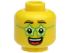 Part No: 3626cpb2612  Name: Minifigure, Head Black Eyebrows, Green Glasses Star Shaped, Large Open Mouth Smile with Teeth and Tongue Pattern - Hollow Stud